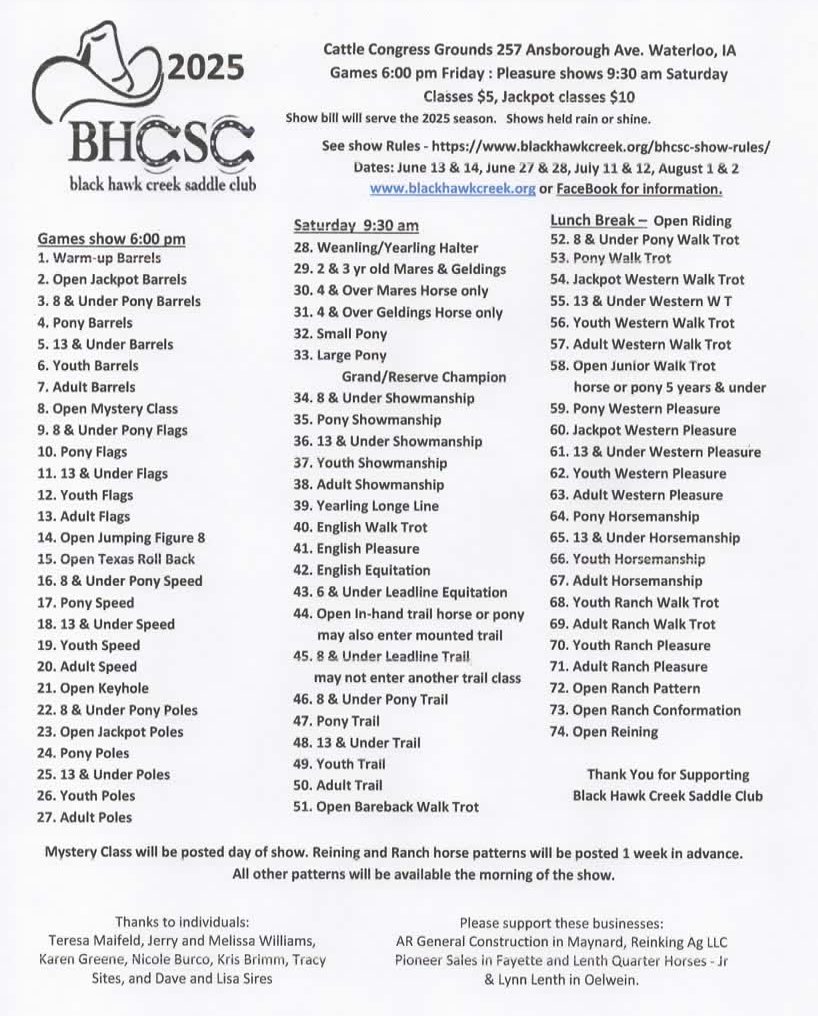 BHCSC Show Bill 2025